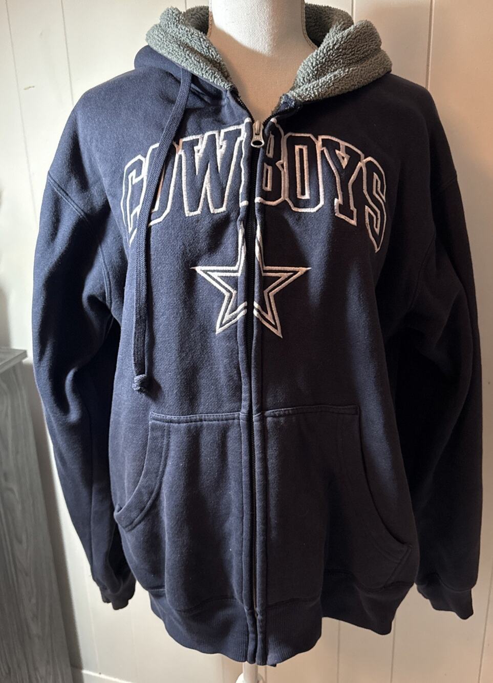 Dallas Cowboys Men’s Full Zip Hoodie Navy Sherpa Lined NFL Sweatshirt CC